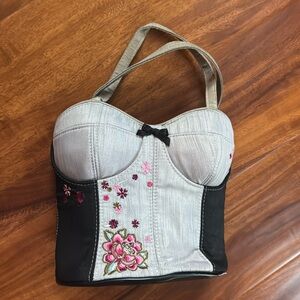 Vintage Y2K Black floral Corset Bustier Hook and Eye Purse Bag